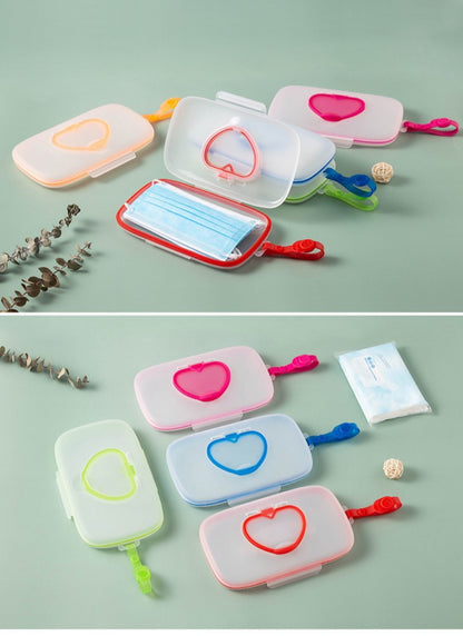 Heart-Lid Portable Baby Wipe Dispenser - Handled Compact Plastic Case