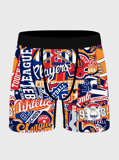 5-Pack Men's Graffiti and Game Controller Boxer Briefs- Breathable Quick- Polyester Fiber, Medium Elasticity, Random Camouflage Print for Home, Swimming, and Casual Wear, Playful Pattern Boxer Briefs|Comfortable and Well-fitting Boxer Shorts