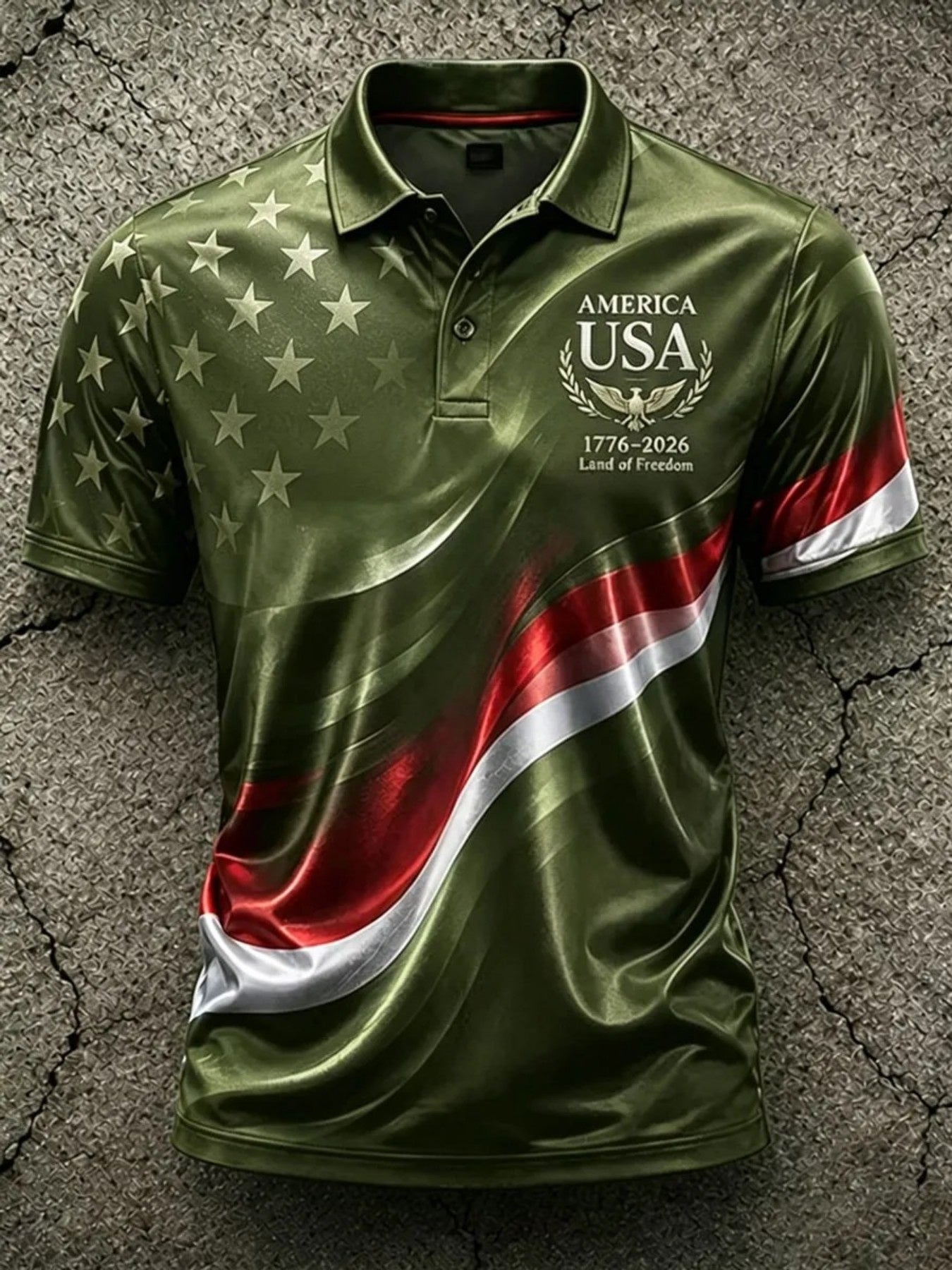 Men'S Independence 250Th Anniversary Polo Shirt Gradient Red Star Shoulder & Glossy Wave Stripe Graphic, USA Eagle Laurel Wreath Letter Logo Sport Golf Tee