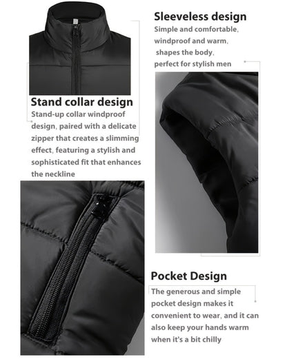 Men's Stand Collar Zip Vest - Zipper Pockets and Warm Layering