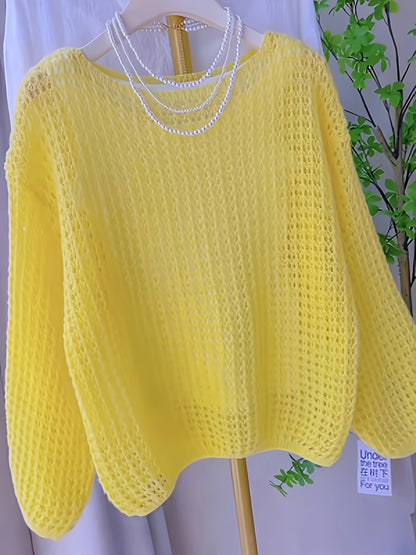2026 Women'S Hollow Out Sweater Cardigan Long Sleeve Open Front Crochet Cover Up Lightweight Casual Layering Outerwear Soft Top For Spring Fall Winter Resort Wear
