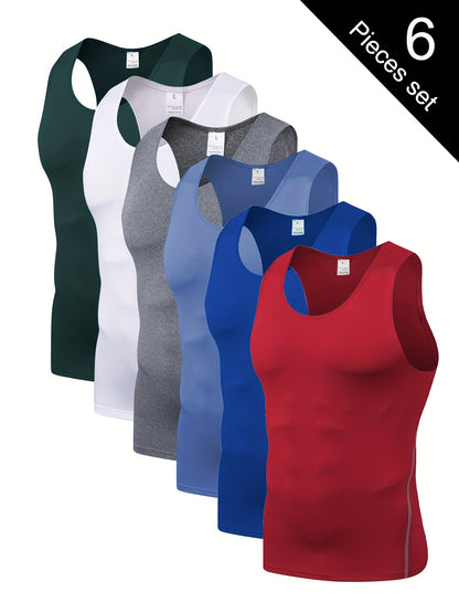 6pcs ARJEN KROOS Compression Shirt Men Tank Tops Body Shaper Vest, Athletic Mens Undershirts Shapewear Muscle Shirts for Men, Tight Body Shaper Tummy Control Mens Undershirts, Highly Elastic Mens Workout Tank Tops, Breathable Gym Tank Tops for Men