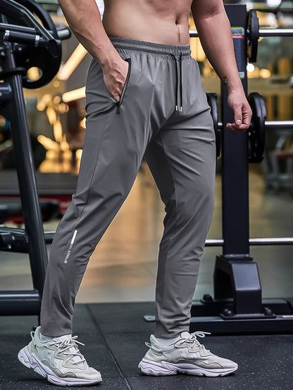 Men's High-Elasticity 7/8 Length Athletic Pants with Drawstring Waist & Zipper Pockets - Moisture-Wicking Workout Joggers for Gym, Running, Casual Wear - 3 Colors (Grey/Green/Black) - Spring Summer Fall Training Pants