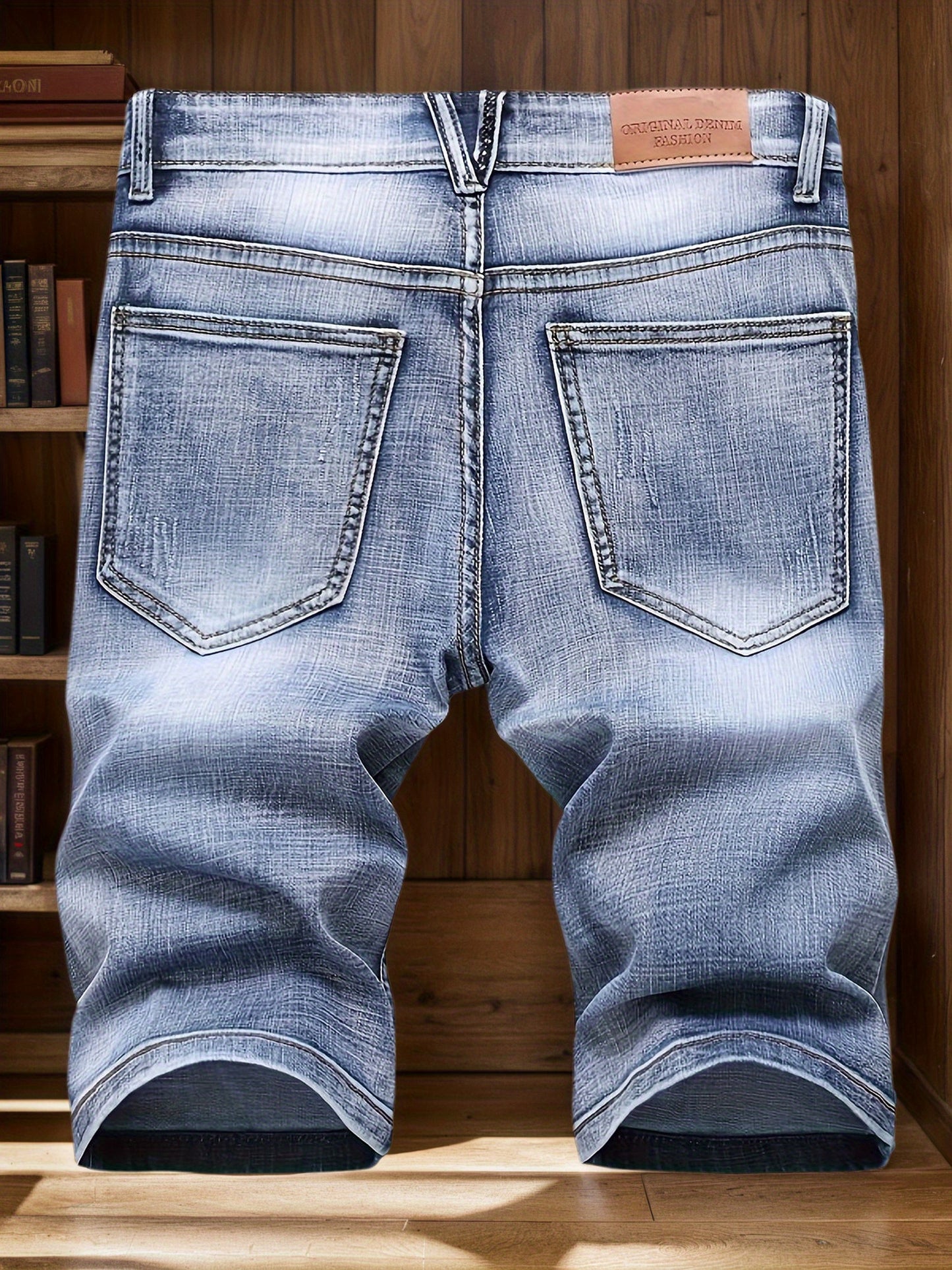 Jeans, Washed, Distressed, Straight Leg, Durable Fabric, Men's Street Style Shorts, Ripped And Stretchy Men's Mid- Length Shorts Summer, Tight- Fitting And Worn- Out Men's Pants
