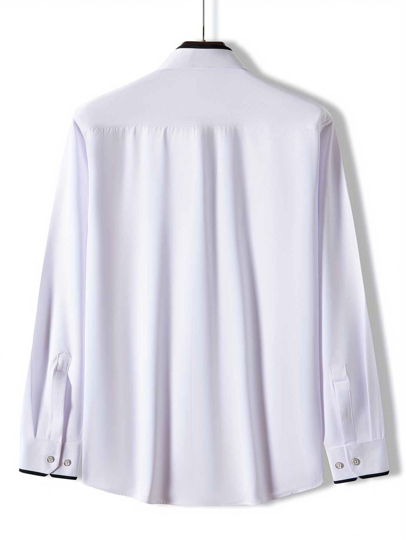 Color Block Fold-Up Collar Crystal Buckle Formal Shirt Men'S Long Sleeve Contrast Color Stretch Iron-Free Business Casual Top with Loan Fashion Cardigan Shirt