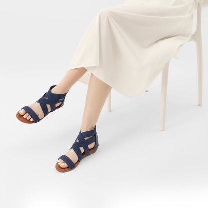 Womens Sandals, Simple Design, Women's Elastic Ankle Strap Low Wedges Sandals, Easy Slip-On, Suitable for Summer Vacation, Dating, Parties, Walking, Comfotrable