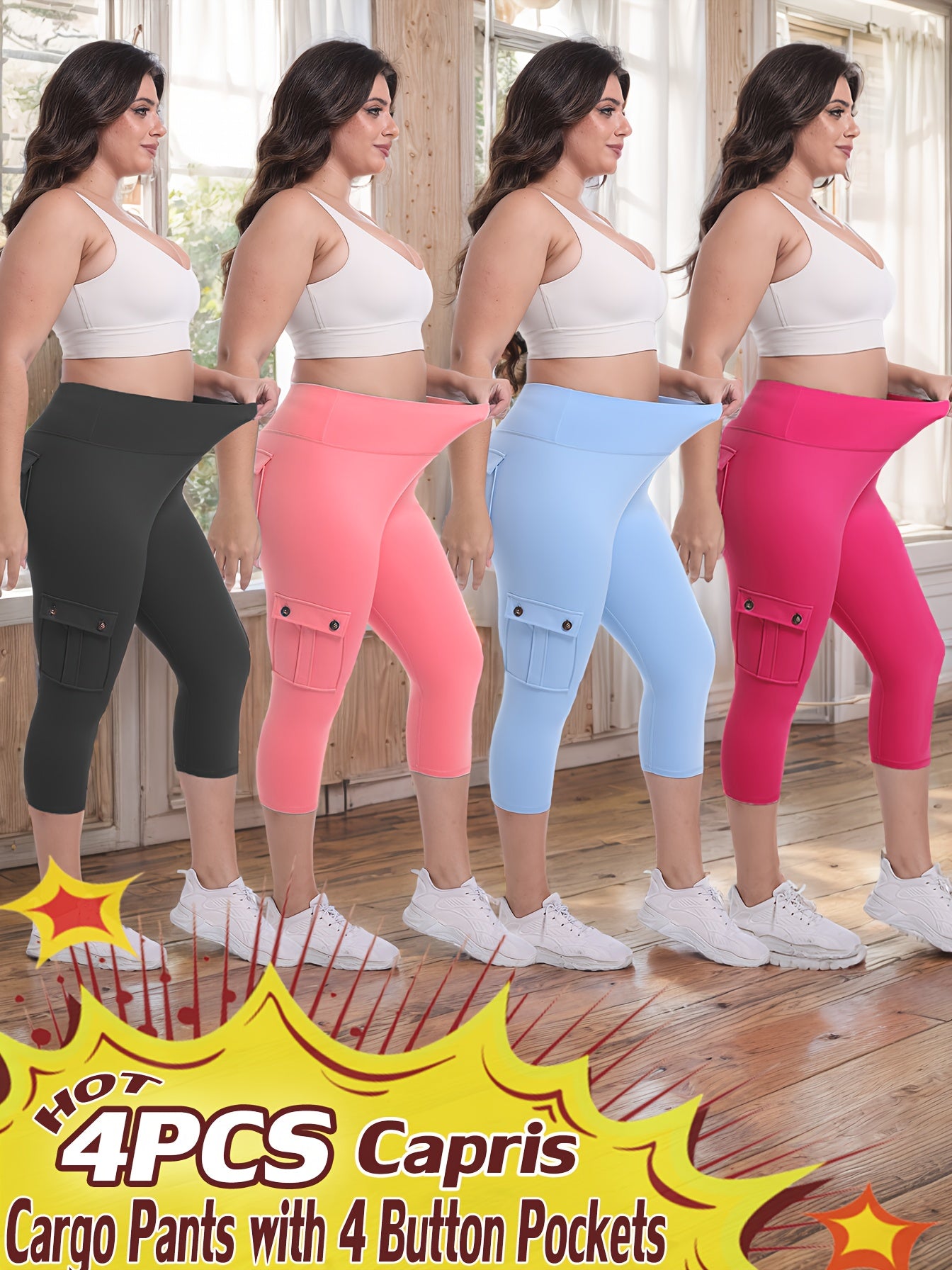 Women's Black/Pink/Blue/Rose Polyester High-Waist Leggings - product view 13