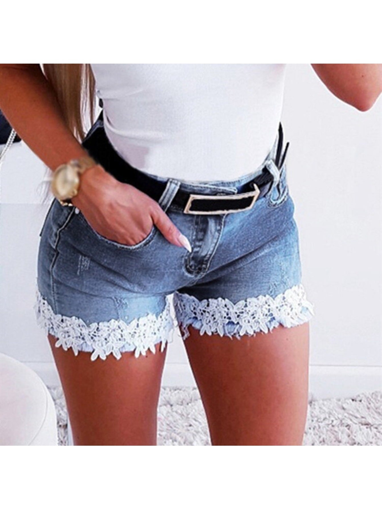 2025Viral Lace Up Denim Shorts for Women Butt Lifting High Waist Stretchy Shorts Elegant, Sexy