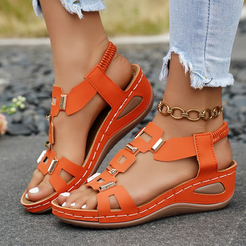 2026 New Orange Womens Platform Wedge Sandals Summer Shoes for Women - 2.17inch Woven Wedge Platform Adjustable Golden Buckle Metal Accents Comfy Open Toe Cut-Out Slip-On All Day Wear Ideal Beach Vacation Everyday Style, Women Shoes