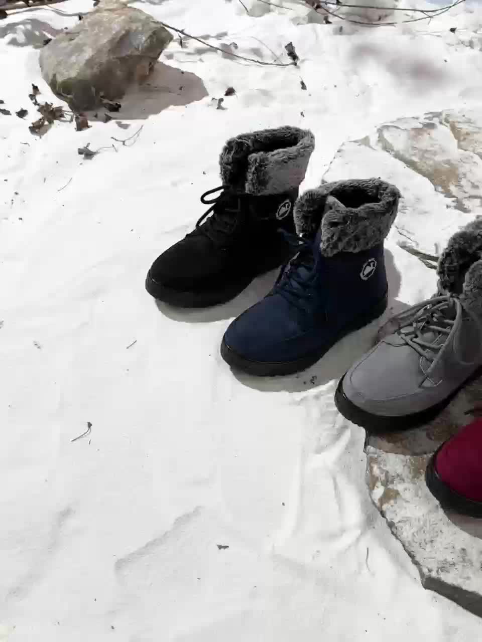 Women's Warm Snow Boots with Plush Lining - Non-Slip PU Sole, Round Toe Winter Outdoor Activity Boots, Black, Red, Navy Blue Warm Ankle Boots, Comfortable Shoes for Snow Wear, Women Shoes