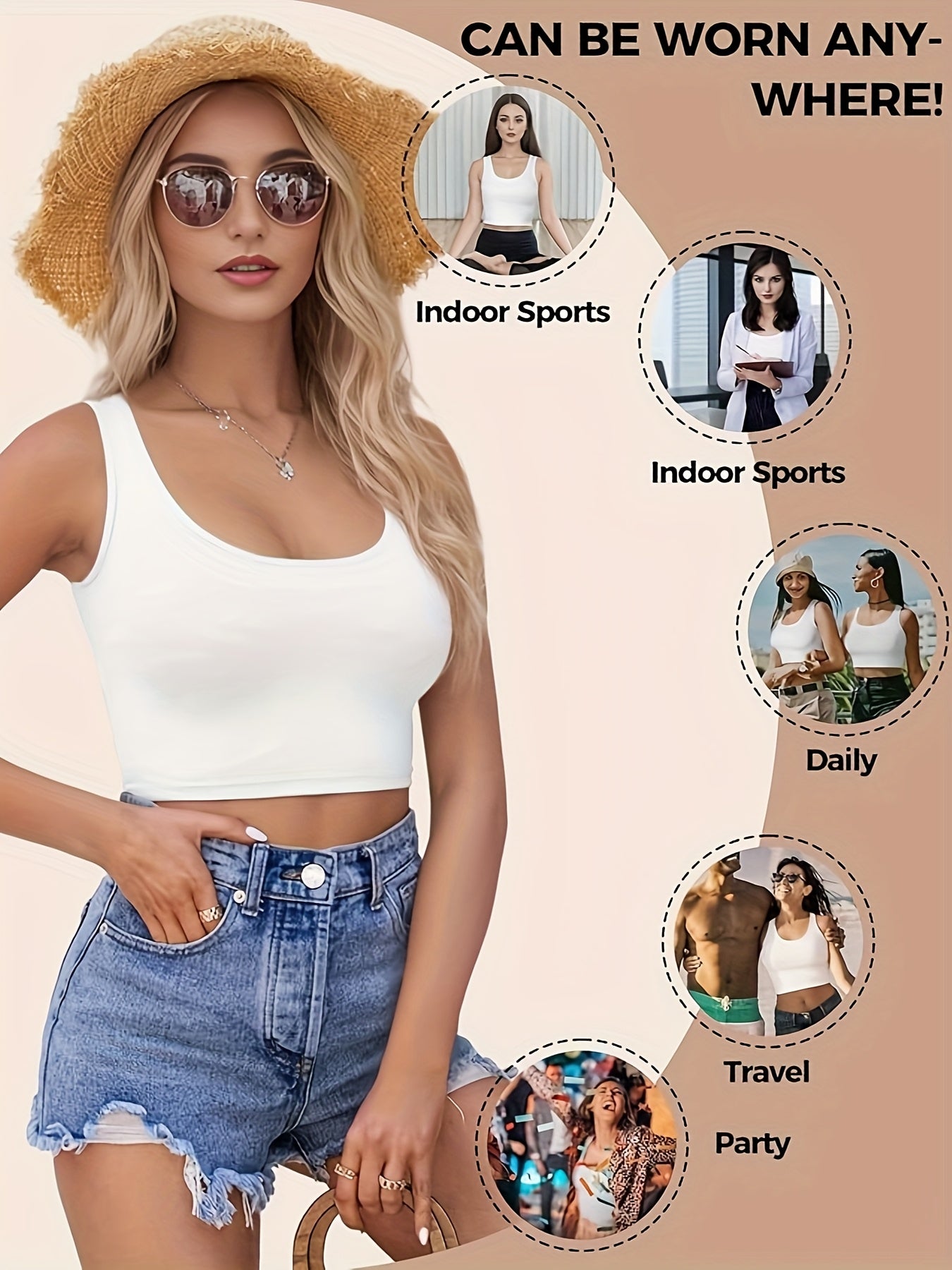Set of 3-4 Women'S Tank Tops, Featuring a U-Neck Design, Sleeveless Style, And Cropped Racerback, Perfect for And Casual Outings