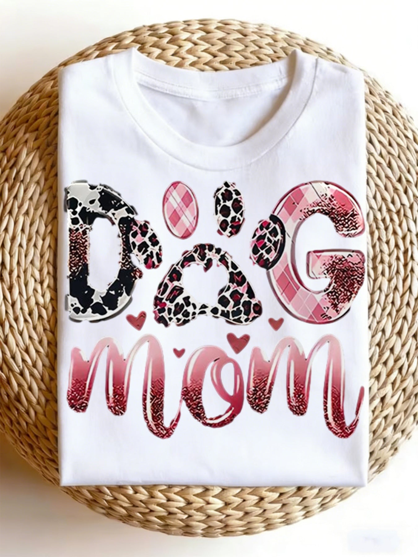 Women'S Fashion Dog Mom T-Shirt Featuring a Casual Leopard Print Design - a Comfortable And Stylish Top with a Glittery Dog Paw Print, Round Neck, And Short Sleeves, Ideal for Summer, Plus Size