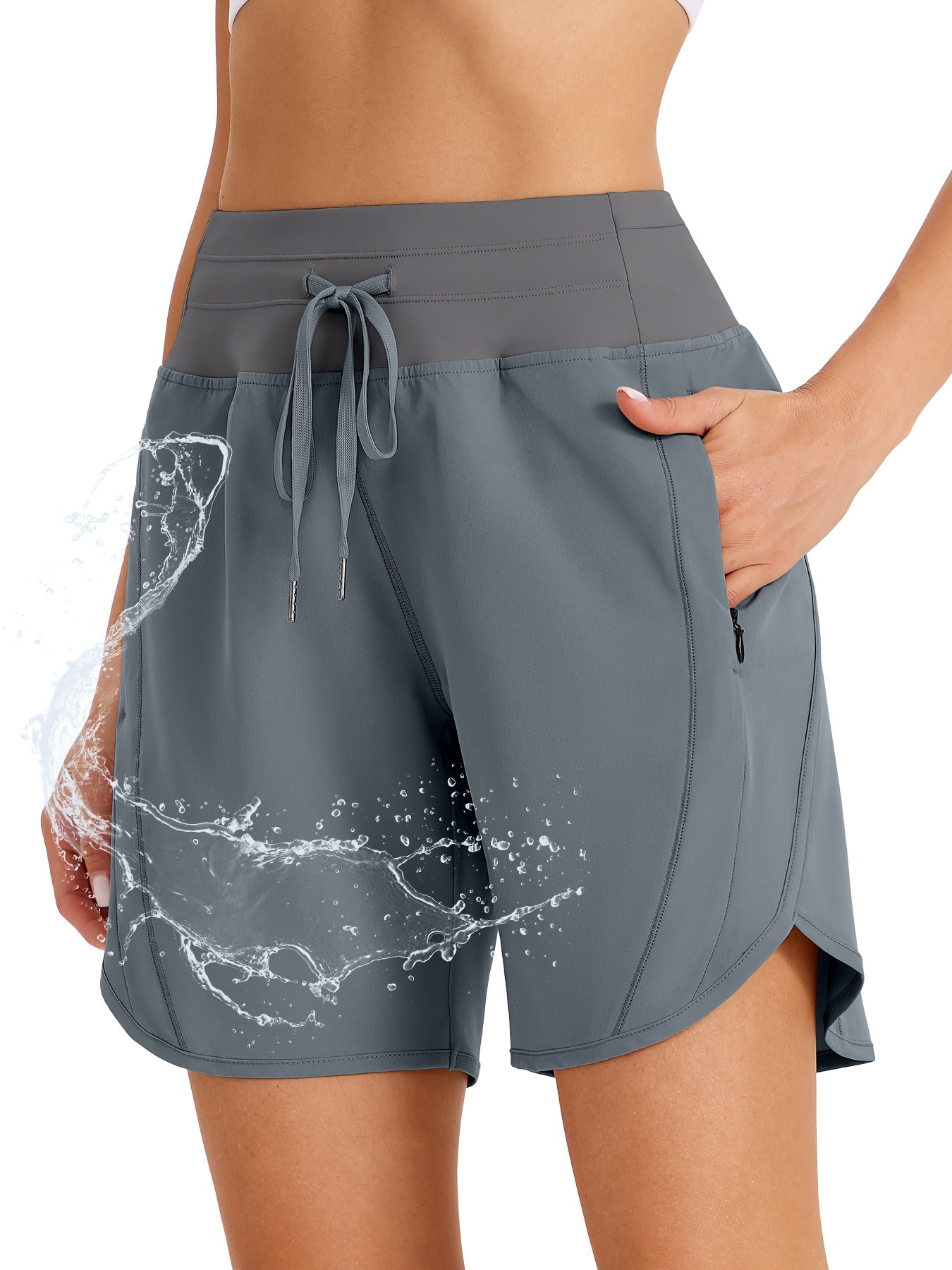 7" Shorts for Women High Waist Quick Dry Shorts with 3 Zipper Pockets Lounge Casual