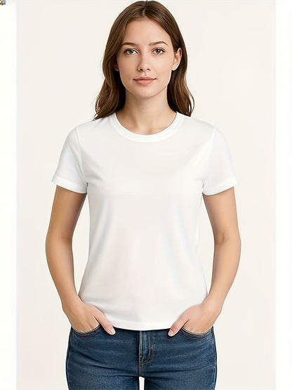 6pcs Women'S Quick Dry Crew Neck Short Sleeve T-Shirt, Moisture Wicking, 50+, White, Iron Gray, Silver Gray, Red, Fluorescent Green, Lake Blue Size S-2XL