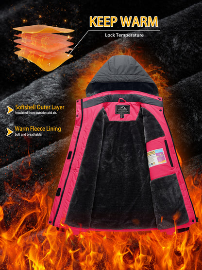 Winter Jacket for Women - Women's Ski Snowboard Jacket Thermal Fleece High Quality Insulated Snow Jacket Casual Work Jacket Outdoor Sports Coat Windbreaker Parka 4 Pockets Camping Snow Jacket Windproof Hood Warm Winter Hiking Fleece Lined Jacket