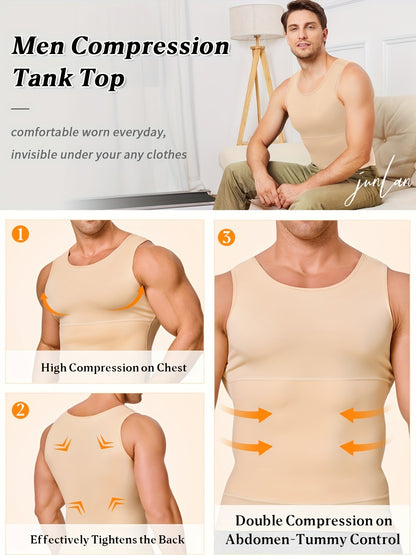 (Set of 2) Men'S Shaping Compression Vest - Designed for Tummy Control, Sweat Absorption, Breathability, Quick-Drying, Four-Way Stretch, Sleeveless, Undershirt, Fitness, Abdominal Support. (Same Style Single Item SPU999137175), Sweat-Resistant