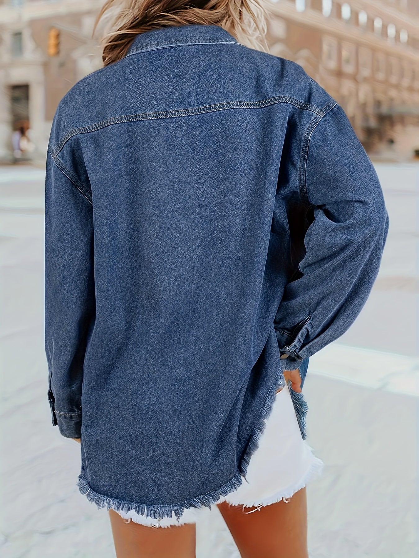 Casual Long-Sleeve Oversized Denim Jacket for Women, Distressed Jean Shirt for Fall Outfits in 2025