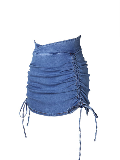 1pc Women's Stretch Denim Mini Skirt with Multi-Pleated Short Length - Non-See-Through Full Coverage Built-In Zipper Closure, Mid-Rise Bodysuit Style Skirt Suitable for Spring Summer Fall, Casual & Dressy Outfits - Durable Machine-Washable Denim