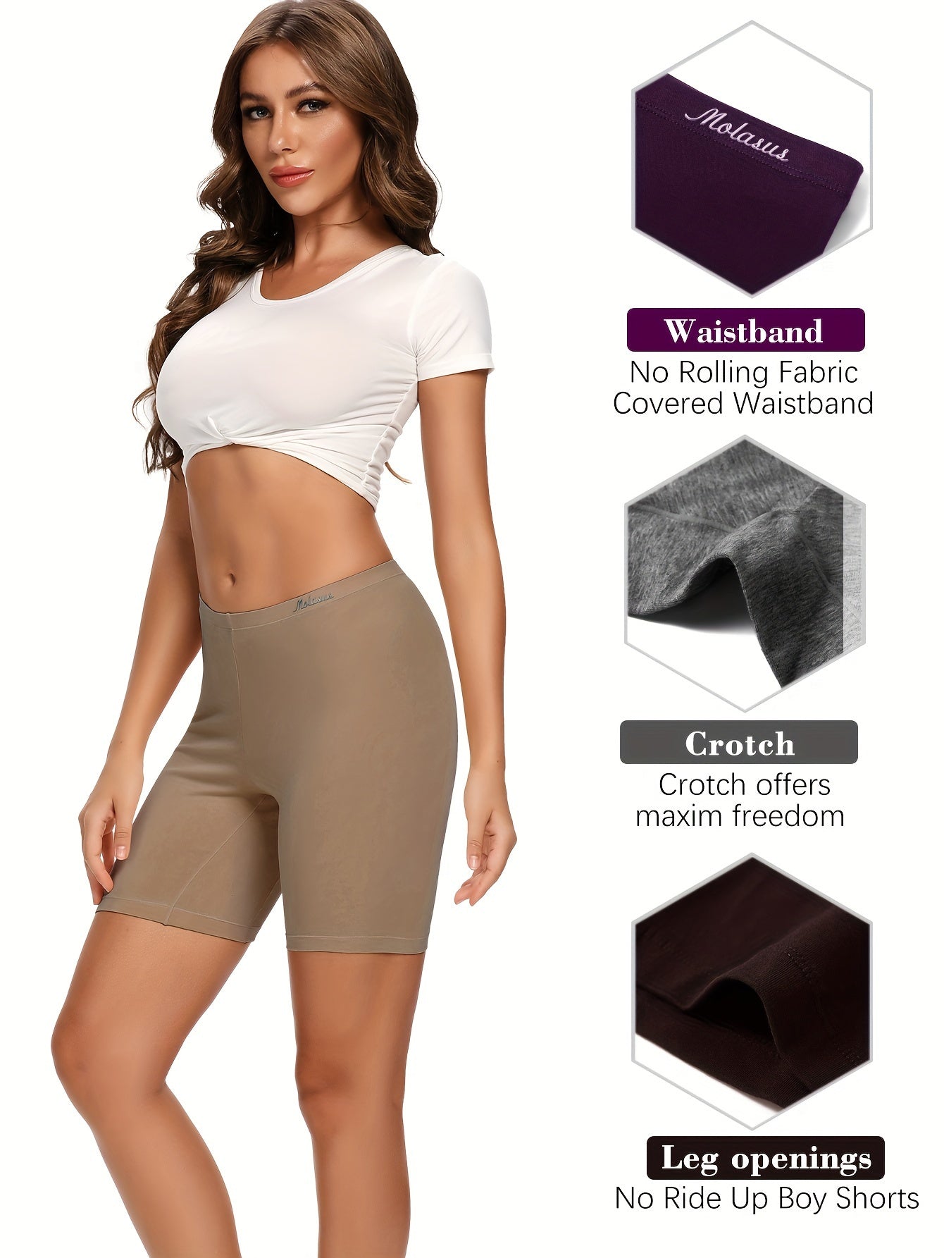 Molasus Womens Cotton Boxer Shorts Underwear Anti Chafing Bike Shorts Pack of 4