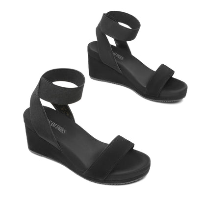 Womens Open Toe Elastic Ankle Strap Platform Wedge Sandal, Comfortable Versatile for everyday wear, meeting friends, running errands, and other occasions with wrap dresses, jeans, skirts, shorts, jumpsuits