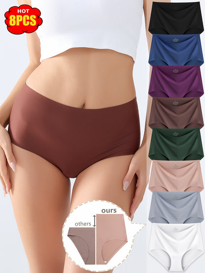 8pcs Set Of High Waisted Seamless Underwear, Fashionable, Elegant, Soft, Comfortable And Breathable Underwear, Suitable for Daily Commuting, Women's Underwear And Underwear
