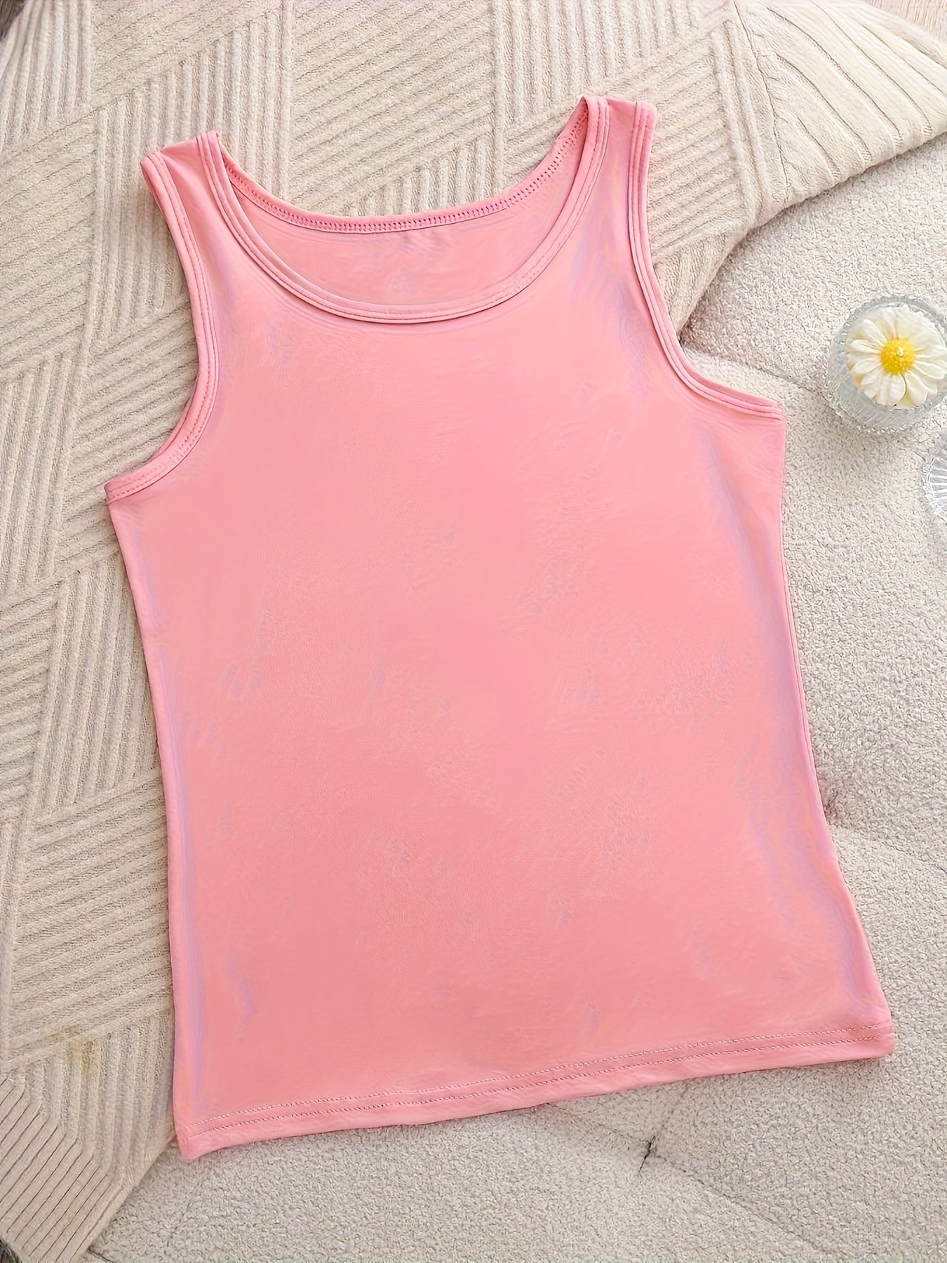 A Set of Six Women'S Soft Adhesive Vests in Various Colors Including Black, White, Gray, Pink, Rose Red, And Green. These Sleeveless Shirts Are Elastic, Breathable, And Comfortable for All Seasons, Making Them Ideal for Home And Casual Outings