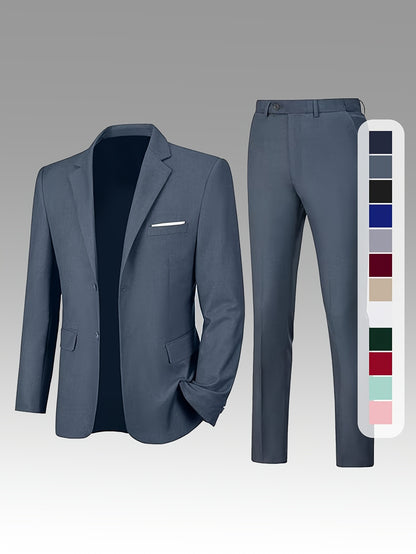 Men's Suits for Men, Trajes Para Hombres Elegantes - Solid Color Serge Blazer Pants Set, Slim Fit Modern Men's 2pcs Suit for Business, Formal & Graduation Events