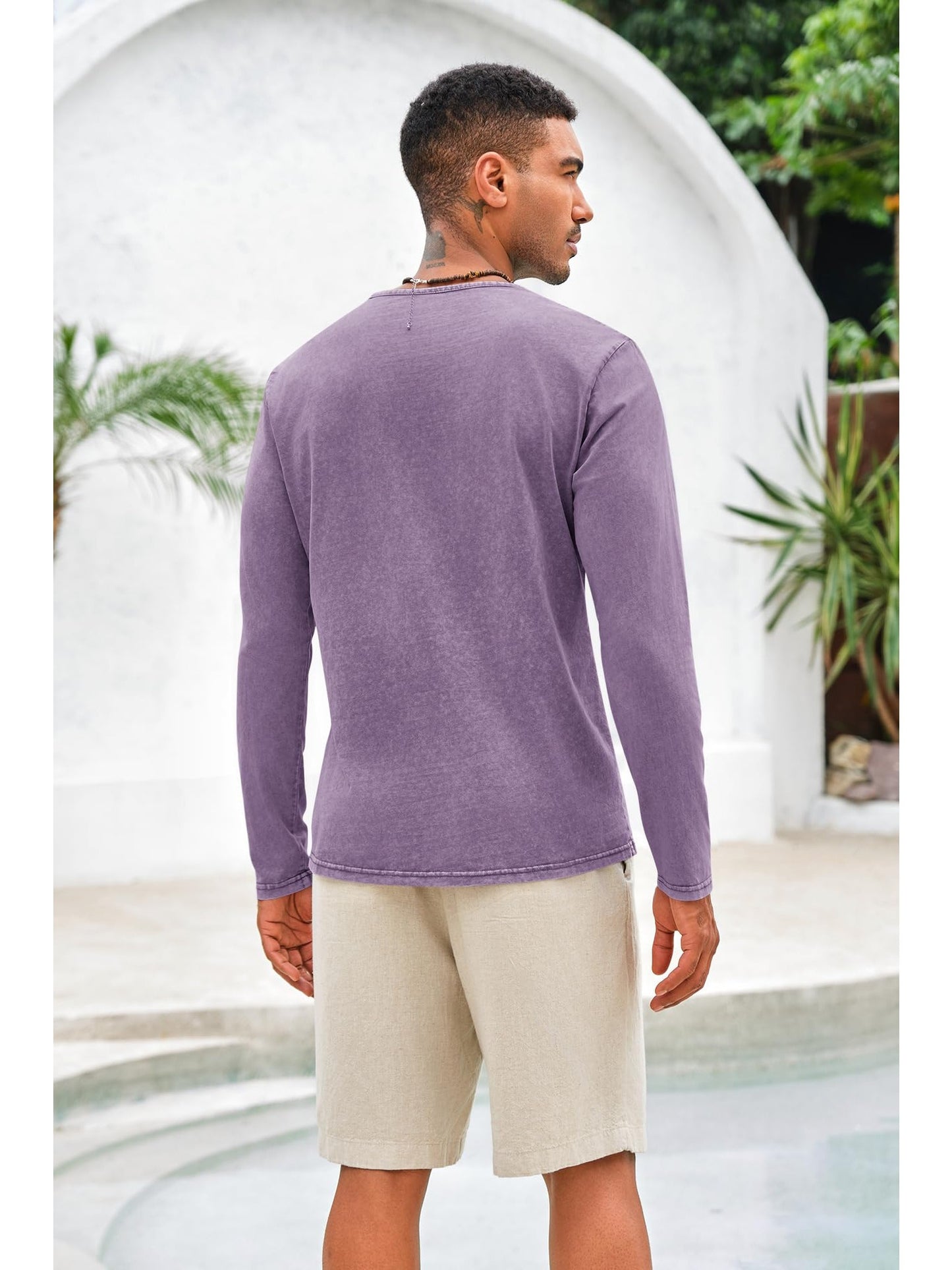 Men'S Distressed Henley Shirts with Front Placket, Retro Long Sleeve T-Shirts, Casual Button- Washed T-Shirts for Men