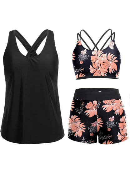 Women'S Tummy Control Tank Bikini Three-Piece Set (Including Bra Top + Shorts) - Separates Swimsuit for Women And Juniors
