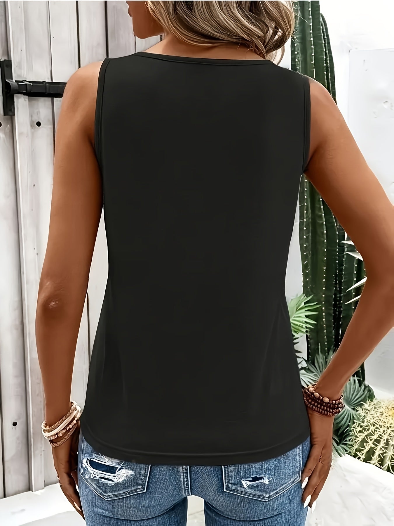 Women's Sexy Ring Detail Tank Top, 100% Polyester Fabric, Crew Neck Sleeveless Solid Color Tee for All Seasons, Allseason Apparel|Stylish Crisscross Top|Glossy Texture