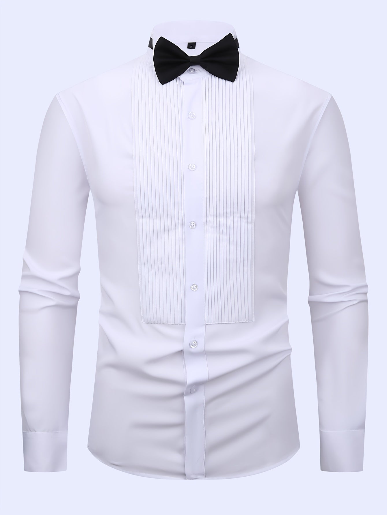 2026 New Men's French-Style Dress Shirt, Shirt Only Without Gift Box, Includes A Bow Tie, Elegant Pleated Front Dress Shirt/top, Suitable for Work, Office, Weddings, Formal Stand-up Collar Shirt, A Gift for Him for Christmas Or Valentine's Day