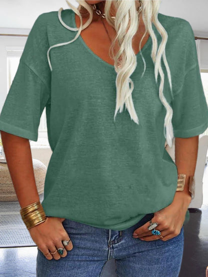 Women's Casual Loungewear Top, Loose V-Neck Short Sleeve Shirt, Soft Comfy Basic Daily Home Wear