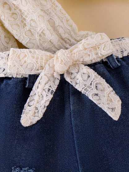 Baby Girls Clothes Fall Outfits For Girls Lace Off Shoulder Top Jeans Pant Sets Headband Belt 3pcs Newborn Infant Outfit Apricot With 3-24Months, for Outdoor