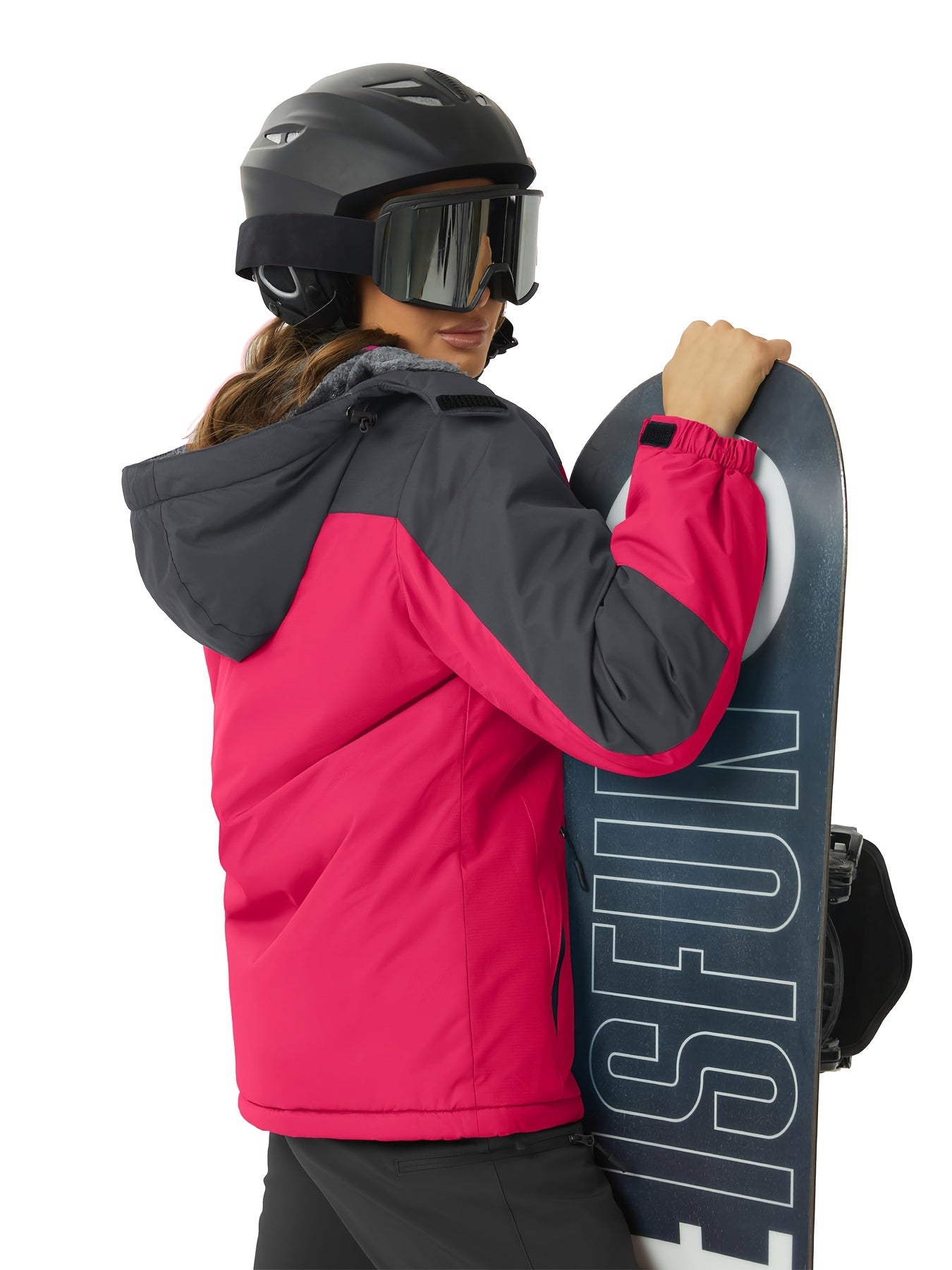 Winter Jacket for Women - Women's Ski Snowboard Jacket Thermal Fleece High Quality Insulated Snow Jacket Casual Work Jacket Outdoor Sports Coat Windbreaker Parka 4 Pockets Camping Snow Jacket Windproof Hood Warm Winter Hiking Fleece Lined Jacket