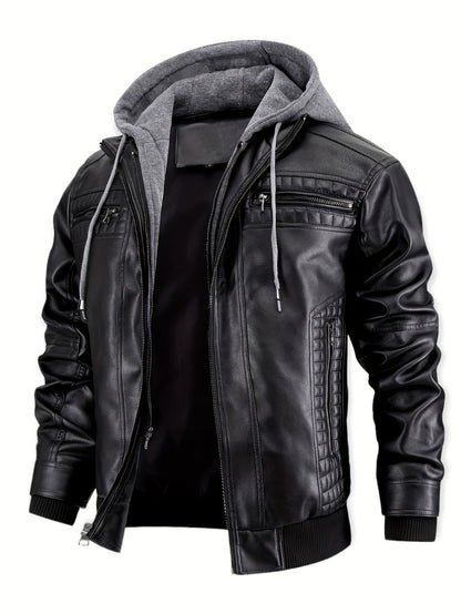 Men's Versatile Faux Leather Zip-Up Jacket