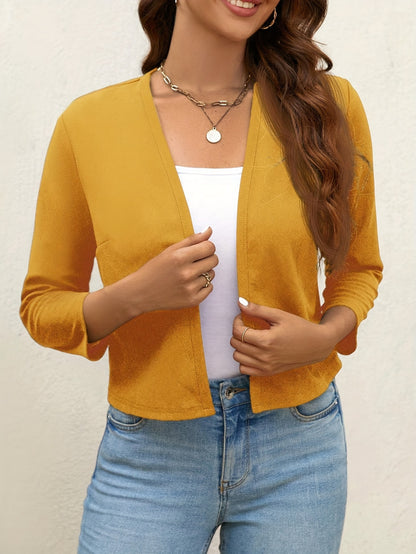 Solid Color Open Front Jacket, Casual Long Sleeve Jacket for Fall & Winter, Women'S Clothing