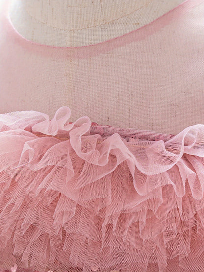 Kids Toddler Baby Girls Tulle Ball Gown Shiny Sequins Round Neck High Low Party Dresses for Birthday Wedding Dress