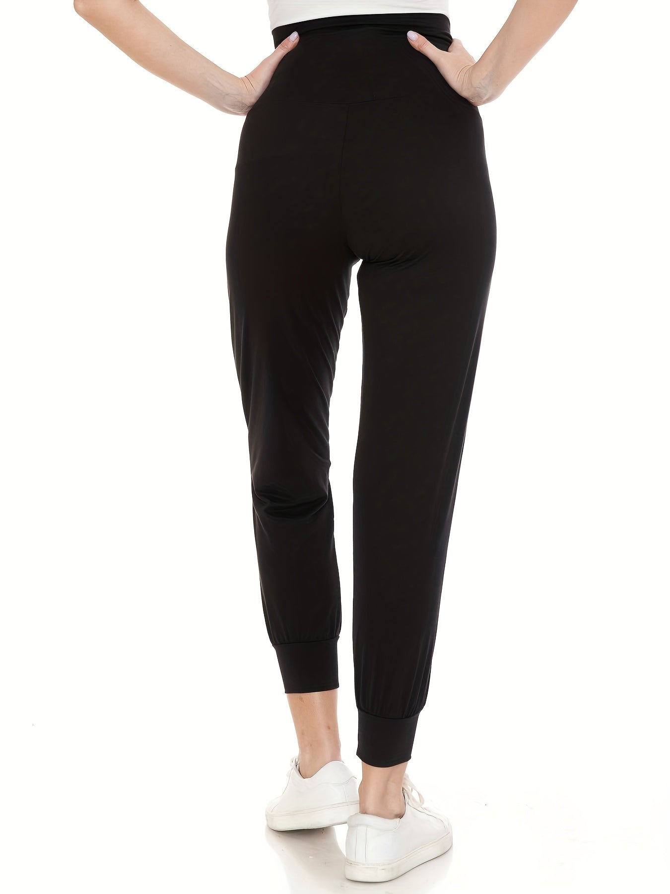 2pcs Women's Maternity High-Waisted Stretchy Pants - 95% Rayon 5% Spandex Tummy Control Elastic Waistband, 7/8 Length with Pockets for Running, Lounge & Postpartum - All-Season Comfort (Black & Grey), Maternity Pants, Pregnancy Clothing, Solid Color Pants