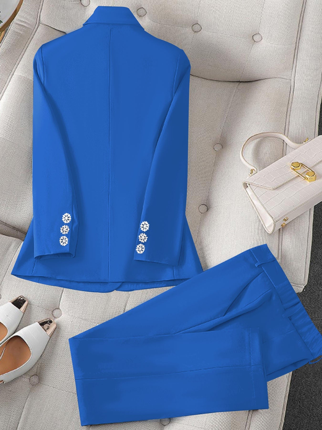 Orientation Models Women'S Casual Two-piece Set Fashion Business Style Solid Colour Hot Diamond Blazer Trousers Set