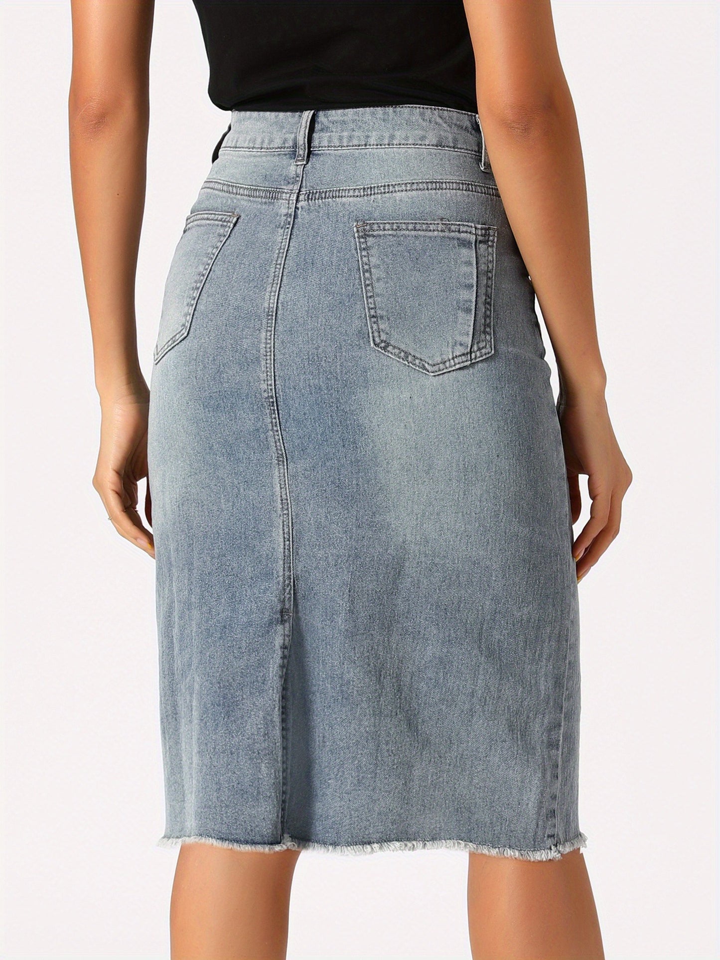 Women's Casual Jean Skirt High Waist Back Slit Stretch Denim Skirts