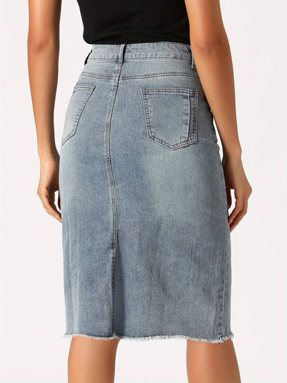 Women's Casual Jean Skirt High Waist Back Slit Stretch Denim Skirts