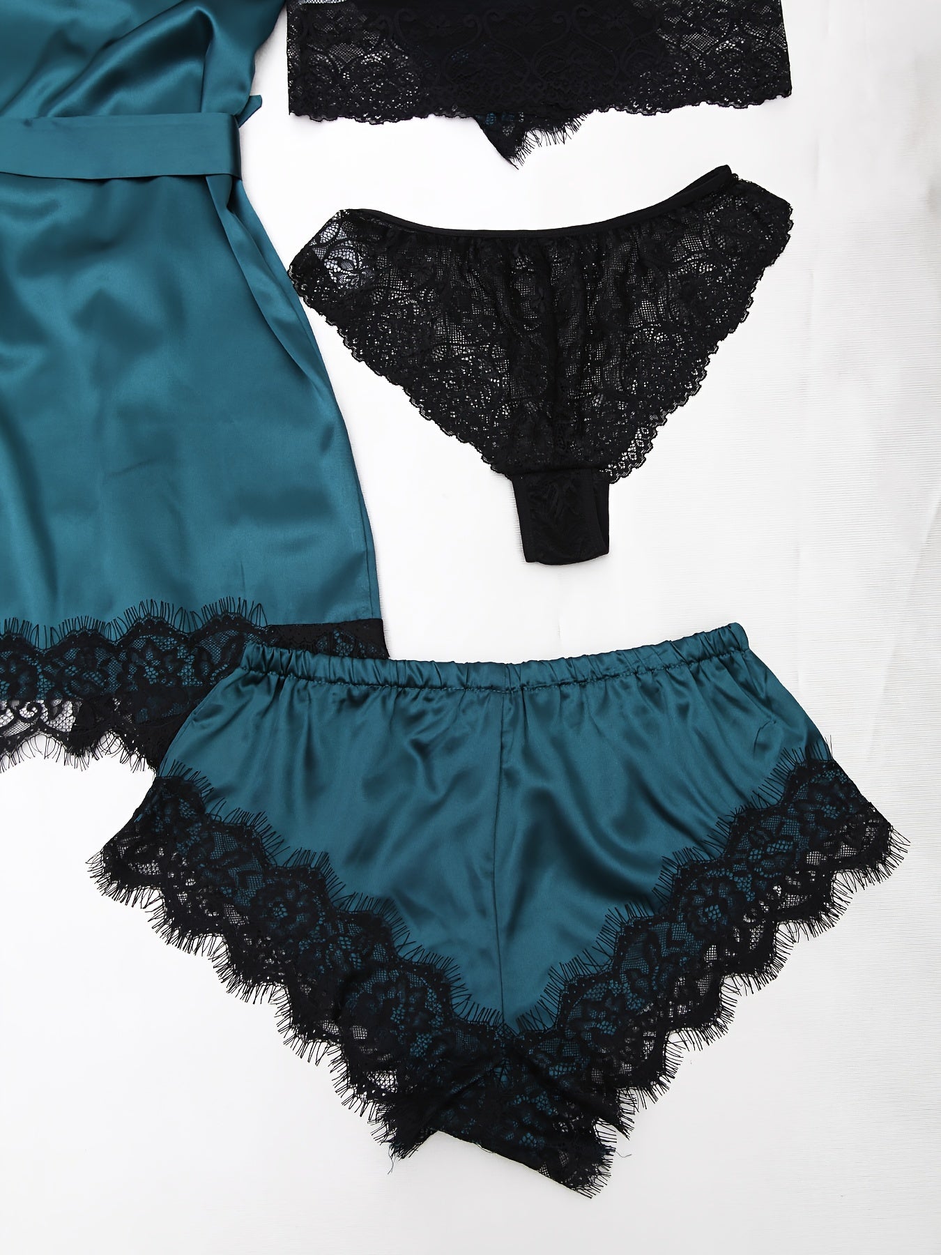 Women's Sleepwear, Home Clothes, Bathrobe 5pcs Set, Multi-color, No Pattern, Sexy, Solid Color, Contrasting Lace, No Lining, Belt, Adult Style, Comfortable and Breathable Fabric, Essential for Lovers to Save Money