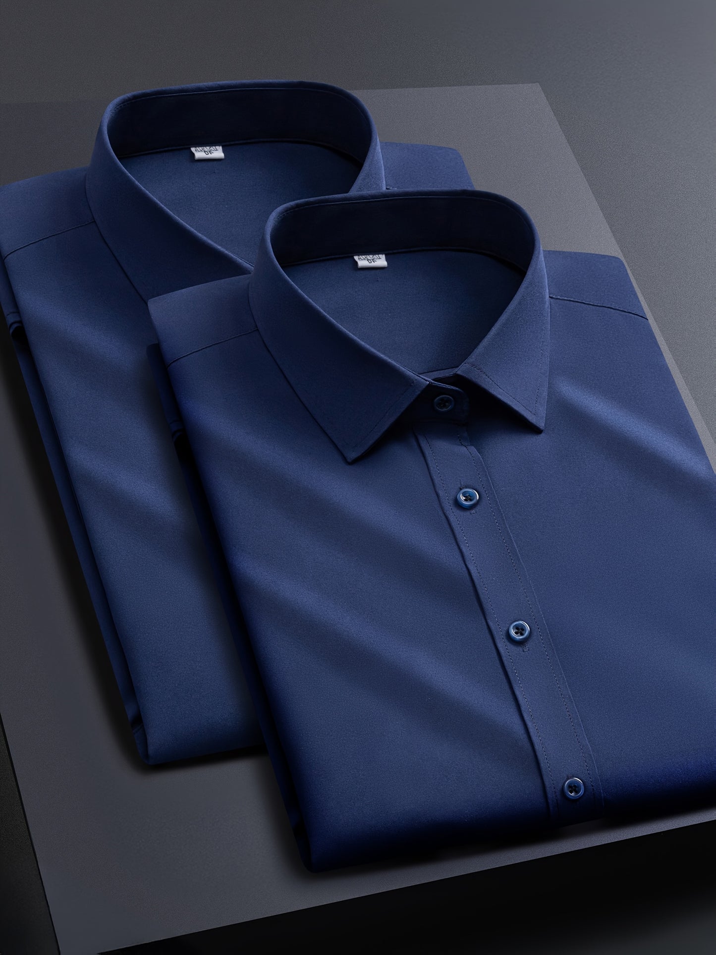 2pcs Men's Long Sleeve Dress Shirts - Elegant White, Stretchy Fabric, Business Casual, Unwrinkled, Single-Breasted with Lapel Collar, All-Season Wear, Casual Attire|Elegant Lapel Shirt|Stretchy Fabric