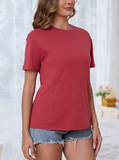 Women'S Short Sleeve Nursing Shirts for Breastfeeding Hidden Zippers Maternity Nursing Tops