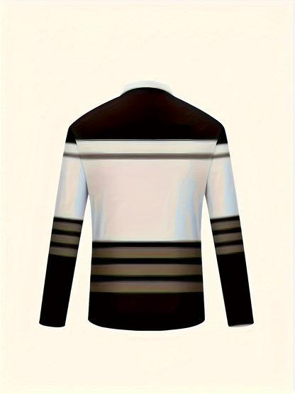 Men'S Long-Sleeve Polo Shirt with a Zip Collar, Featuring Stripes, Suitable for Spring And Autumn Fashion