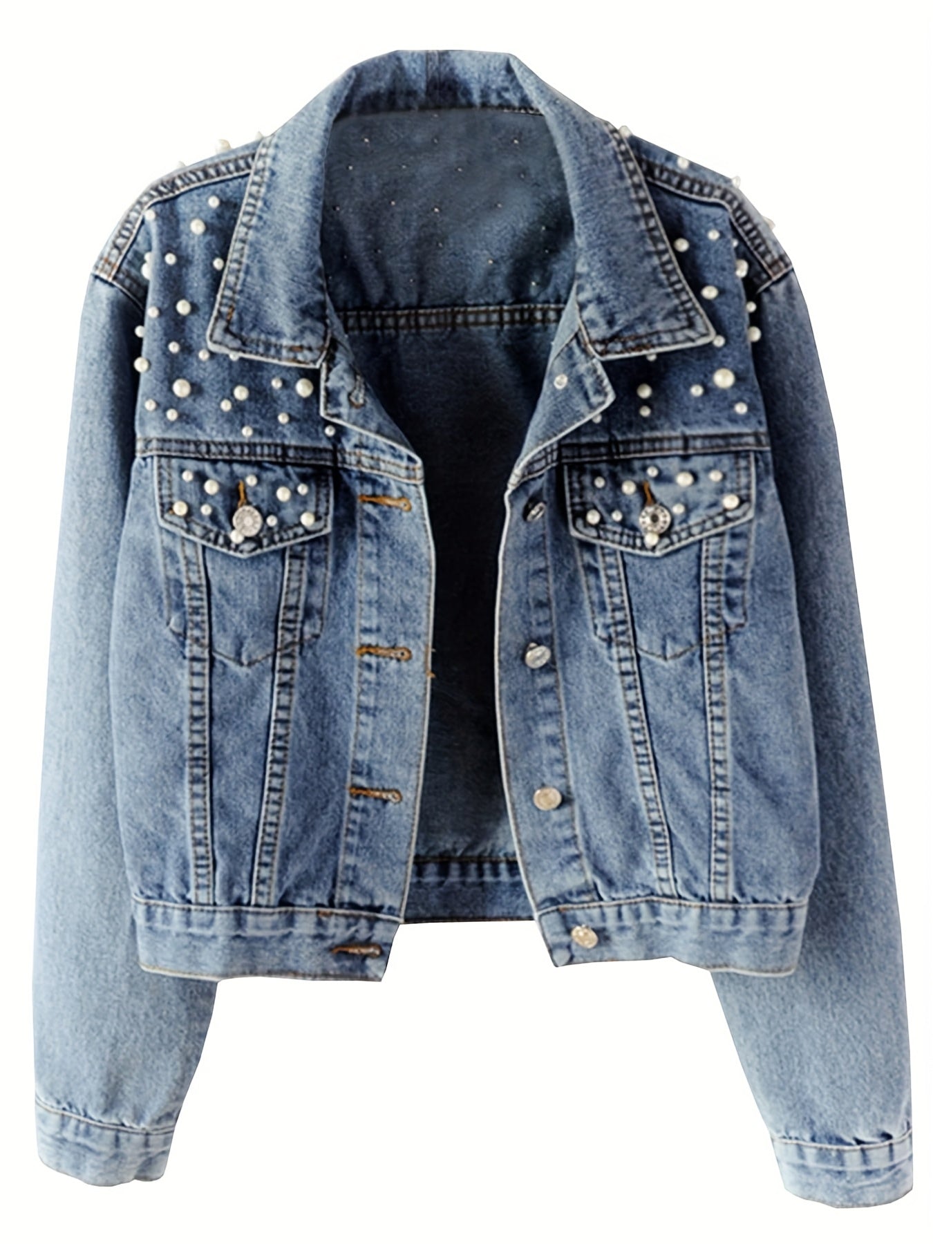 Women's Blue Denim Long-Sleeve Denim Jacket - product view 3