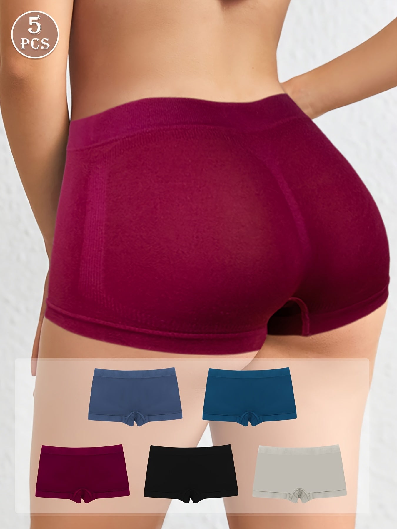 5pcs Multi-color Women'S Stretchy Hip Lifting Low Waisted Boxer Briefs & Sports & Fitness Breathable Comfortable Bottom Panties