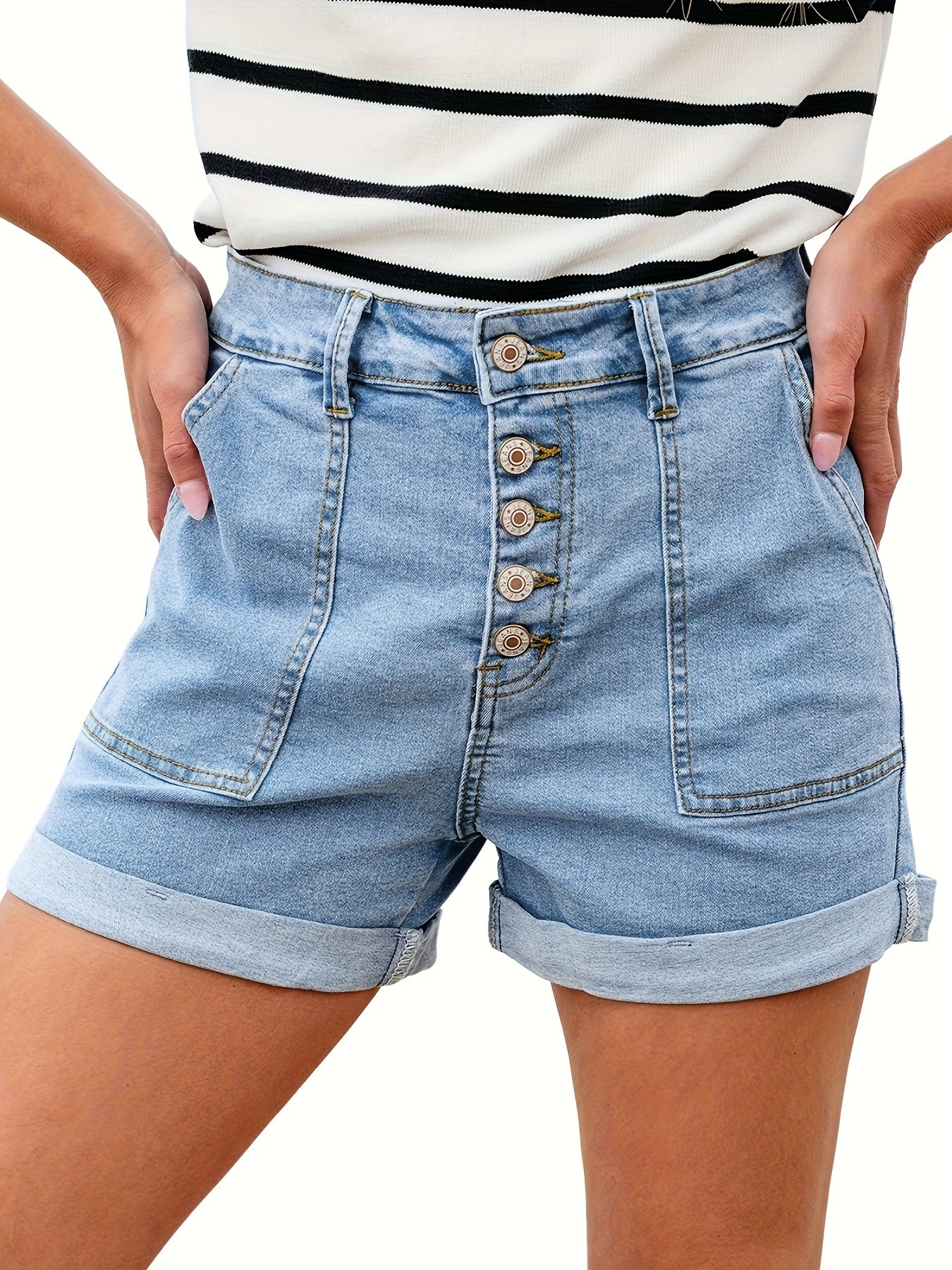 Women's White Denim High-Waist Slim-Fit Shorts - product view 20