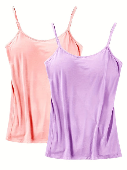 Ladies' Tank Top Featuring an Integrated Bra - Padded Camisole For, Highly Elastic Spaghetti Straps with Adjustable Breathable Straps Available in Sizes S to XL
