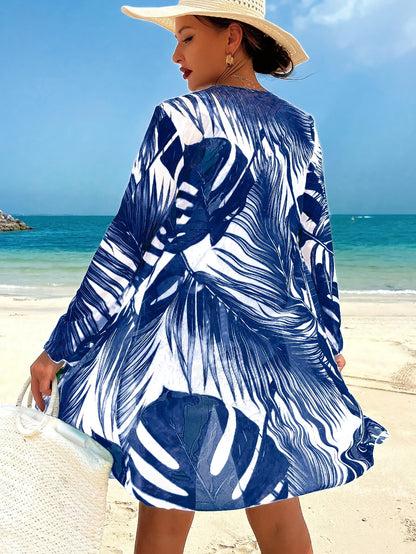 2025 New Clothing Three-Piece Suit Has Function, Blue with Blue And White Printed Outwear, Casual Swimming Clothing Three-Piece Suit